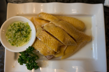 Drunken Chicken - asian food - chinese food - cold dish - with salty garlic garnish