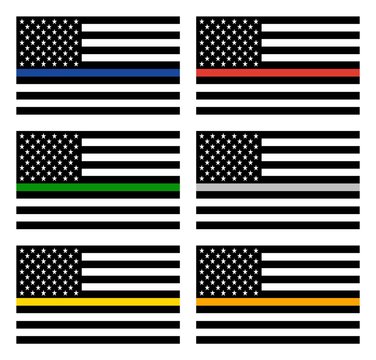 Vector American Thin Line Flag Set