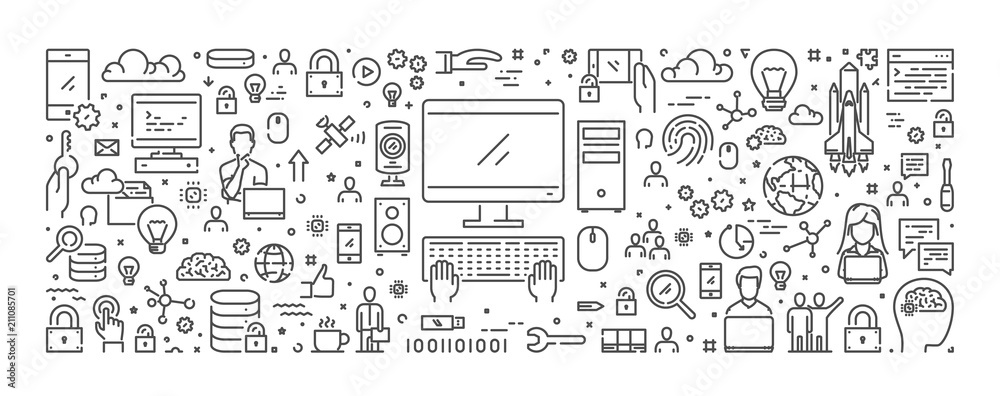 Poster vector line web banner for computer science