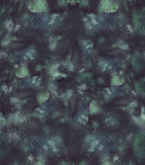 Seamless background pattern with black, dark blue and green sops and stains painted in watercolor