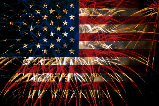 united states flag fireworks on night sky