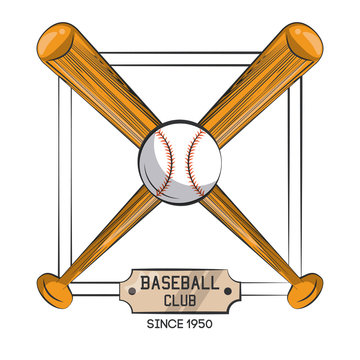 Baseball sport club emblem with bats vector illustration graphic design