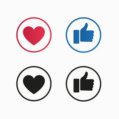 Like and love social media vector icons for print or web use