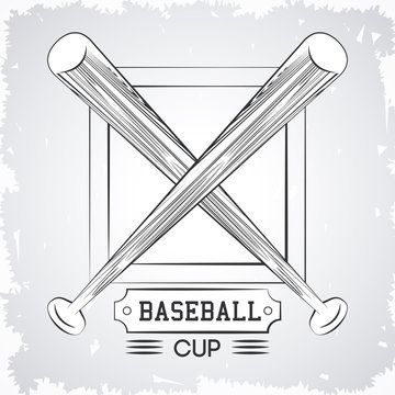 Baseball sport cup with bats emblem in gray and white vector illustration graphic design