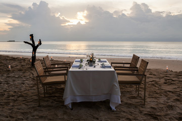 dinner table on the beach at Thailand