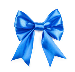 Beautiful blue bow on white background