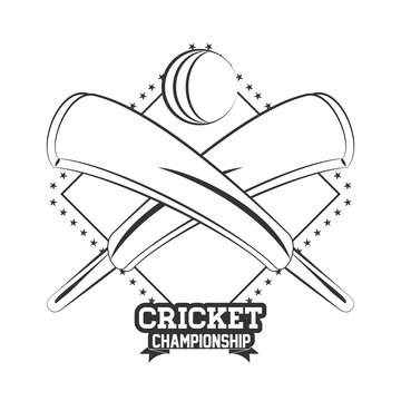 Cricket championship emblem in black and white vector illustration graphic design