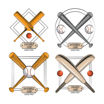 Set of Cricket and baseball emblems collection vector illustration graphic design