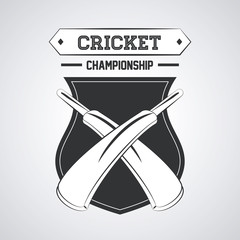 Cricket championship game emblem with equipment vector illustration graphic design