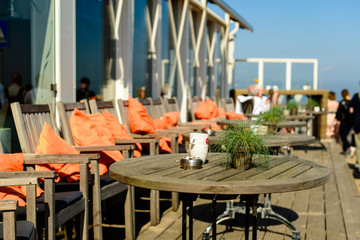 Summer outdoor terrace cafe on seaside