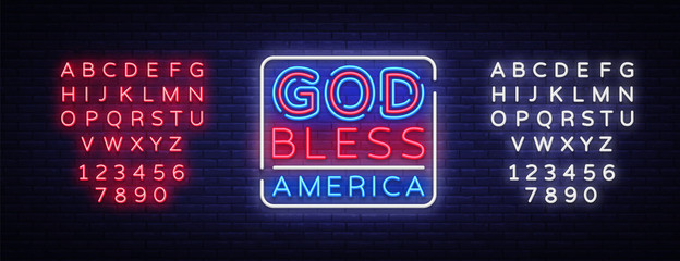 God bless America neon vector sign. USA symbol banner light, bright night Illustration. Vector illustration. Editing text neon sign