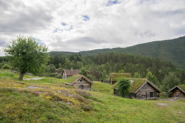 Fototapeta na wymiar Old houses in ecomuseum in Norway