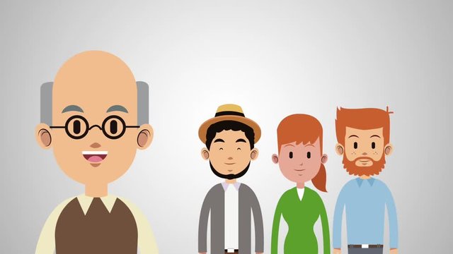Father with adult sons and daughter in round icons cartoons High Definition animation scenes