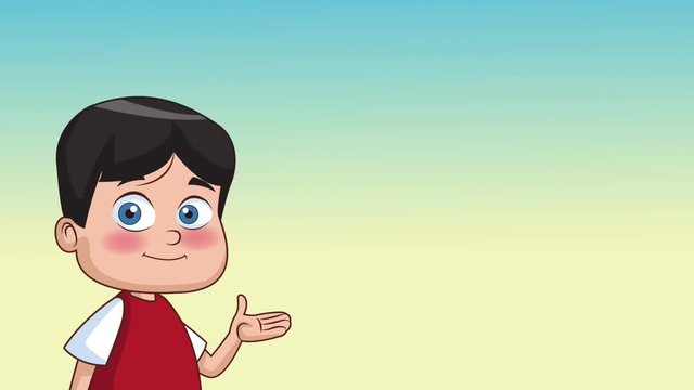 Cute boy greeting over blue background cartoon High Definition animation colorful scenes