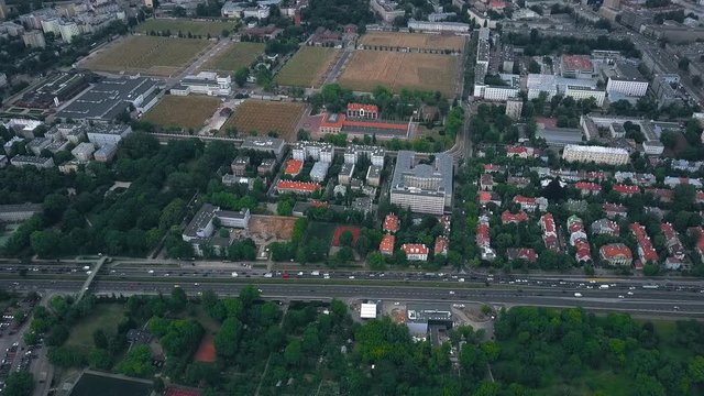 Aerial time lapse of urban road traffic