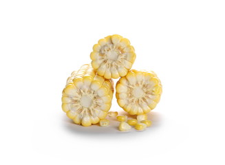 Corn cob slices isolated on white background