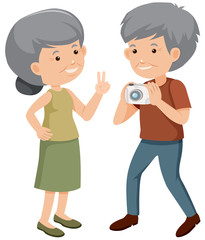 A Happy Old Couple on White Background