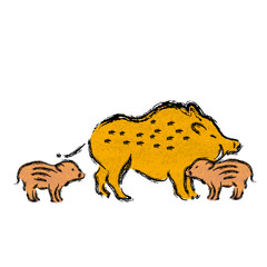 年賀2019　年賀状　イノシシ　イラスト
