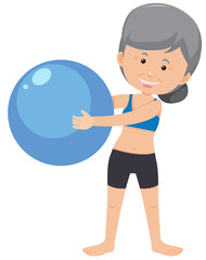 Elderly lady holding a medicene ball