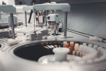 Power of progress. Selective focus of laboratory equipment being set in well supplied hospital