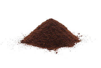 Pile of powdered, instant coffee isolated on white background