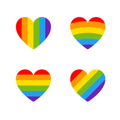 Pride LGBT heart icon set, Lesbian gay bisexual transgender concept love symbol. Collection of Color rainbow vector flat design signs