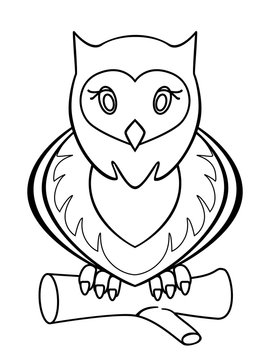 Owl. Linear pattern for coloring or children's book. Lovely stylized owl.