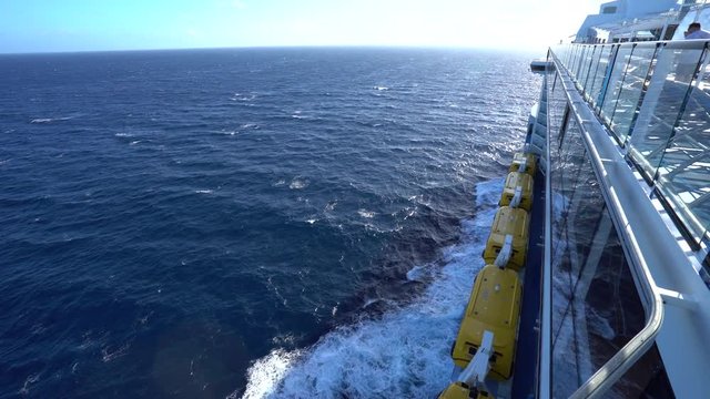 Cruise ship sailing at sea. Starboard side ocean view
