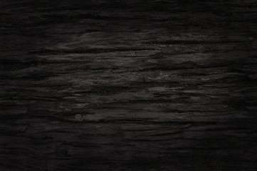 Black wooden wall background, texture of dark bark wood with old natural pattern for design art work, top view of grain timber.