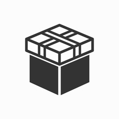 Gift box surprise icon. Birthday present symbol. Simple pictogram for graphic and web design. Black vector illustration isolated on white.