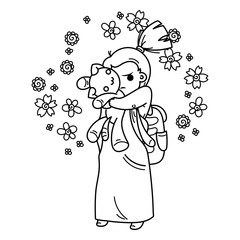 Cute girl ready to School. For books, prints, posters, cards.