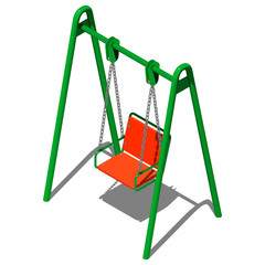 Зеленые детские качели с креслом, векторный рисунок в изометрической проекции на белом фоне