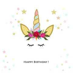 Unicorn Birthday invitation. Baby shower, party invitation greeting card