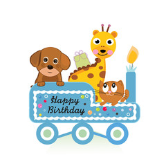 Obraz premium Happy first birthday with cute dogs baby girl greeting card