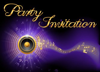Einladung mit den Themen Party und Musik