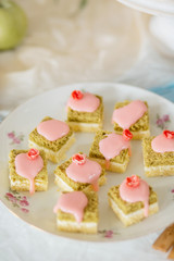 Cakes on a plate, close up
