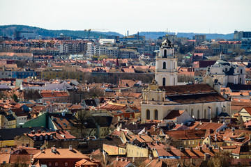 Obraz premium Beautiful view from the observation deck of spring Vilnius old t