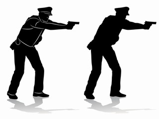 silhouette of a policeman with a gun, vector draw