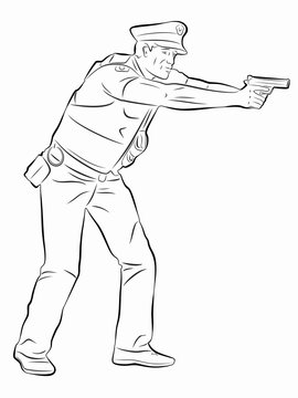 illustration of a policeman with a gun, vector draw