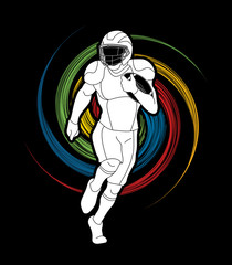 American football player action designed on spin wheel background graphic vector