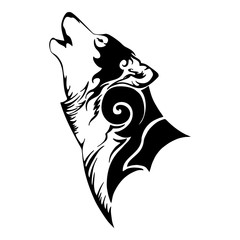 Wolf head and howl tribal tattoo vector with white isolated background