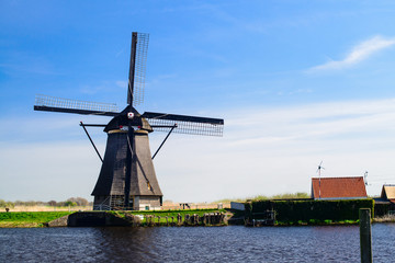 Fototapeta na wymiar Colorful beautiful summer scene in the famous Kinderdijk canals 