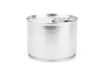 Close-up various metal and white tin can on white background separated shot. Include clipping path in both object.