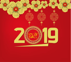 Fototapeta na wymiar 2019 Chinese New Year Paper Cutting Year of Pig Vector Design for your greetings card, flyers, invitation, posters, brochure, banners, calendar