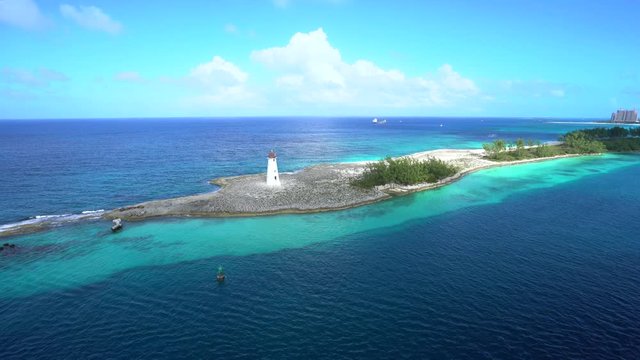 Aerial shot of lighthouse - Bahamas, port of Nassau entrance