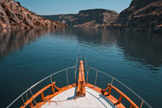 Boat on the halfeti dam lake