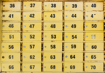 Small yellow lockers of po boxes