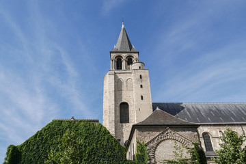 Fototapeta na wymiar Ancient church Saint Germain des Près, Paris, Abbey in Paris, bell tower in France