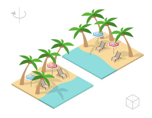 Isometric High Quality City Element on White Background .Tropical Beach
