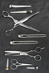 Set of professional hairdresser tools for background